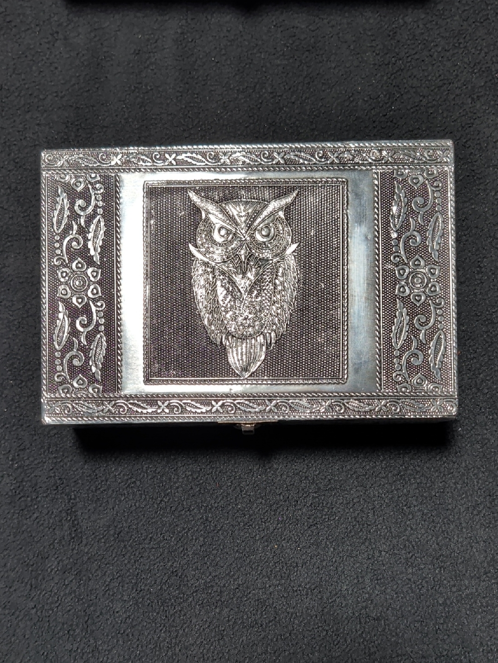 Engraved Owl Metal Trinket Case